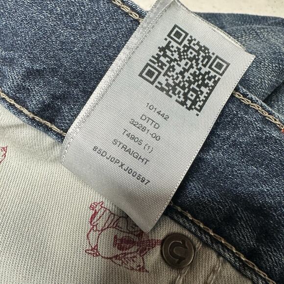 True Religion Jeans Mens 40x34 Section Straight Leg Blue Denim Distressed *Flaw - Picture 13 of 15